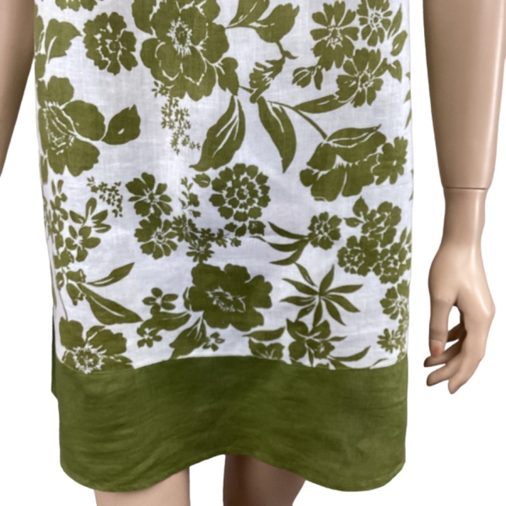 Alexandra Bartlett 100% Linen‎ White & Olive Green Dress Size Medium Puff Short - Picture 6 of 8
